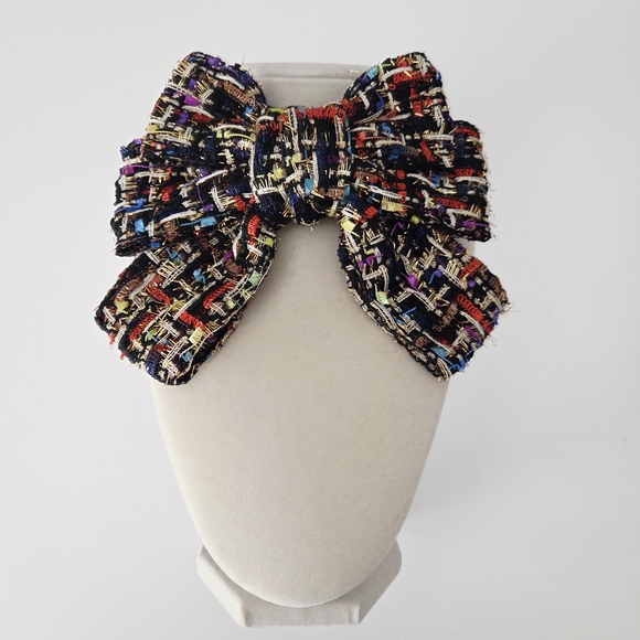 Multicolor Tweed bow brooch tie pin - Picture 3 of 11